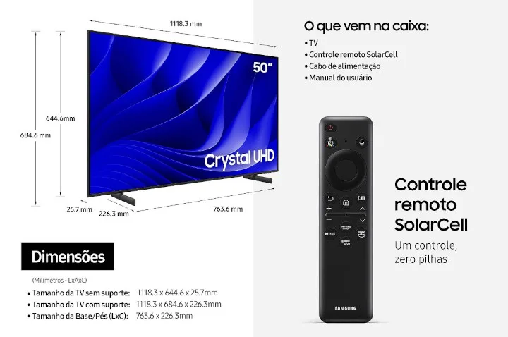 Smart TV Samsung Crystal UHD UN50DU8000GXZD 2024