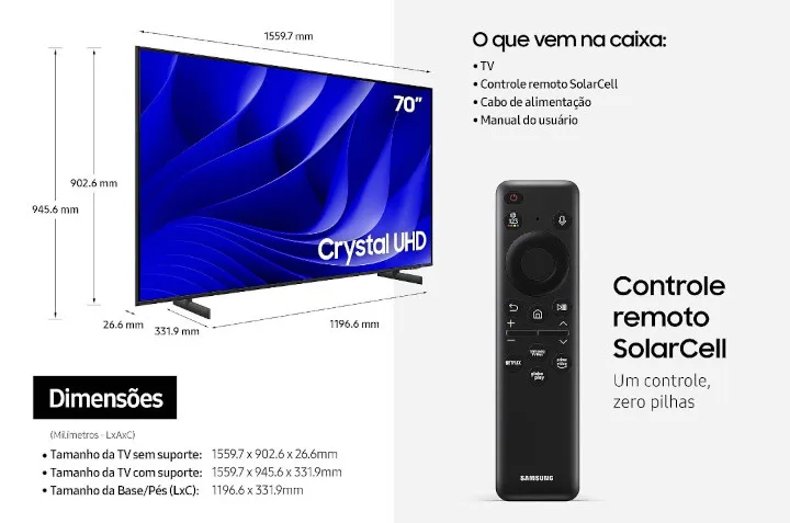 Smart TV Samsung Crystal UHD UN70DU8000GXZD 2024