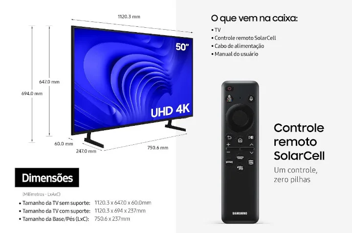 Smart TV Samsung Crystal UHD UN50DU7700GXZD 2024