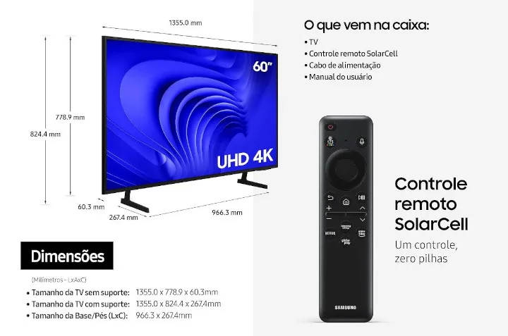 Smart TV Samsung Crystal UHD UN60DU7700GXZD 2024