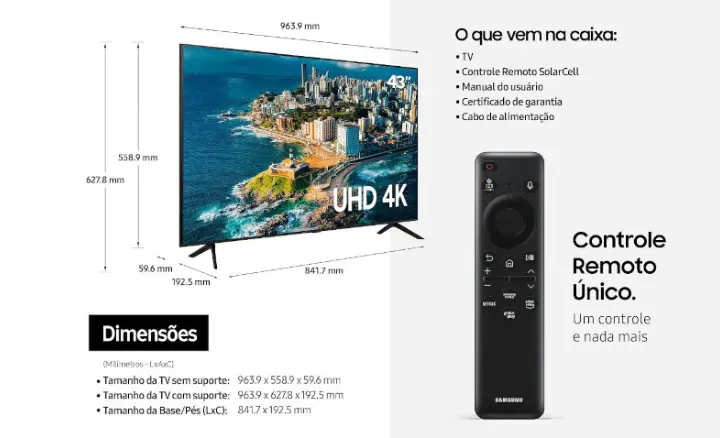 Smart TV Samsung Crystal UHD 2023 UN43CU7700GXZD - Ficheiro Técnico