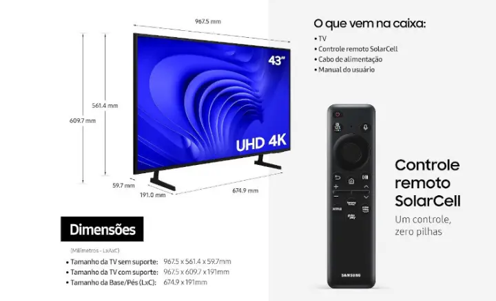Smart TV Samsung Crystal UHD UN43DU7700GXZD - Ficheiro Técnico