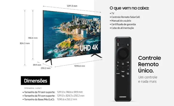 Smart TV Samsung Crystal UHD 2023 UN58CU7700GXZD - Ficheiro Técnico