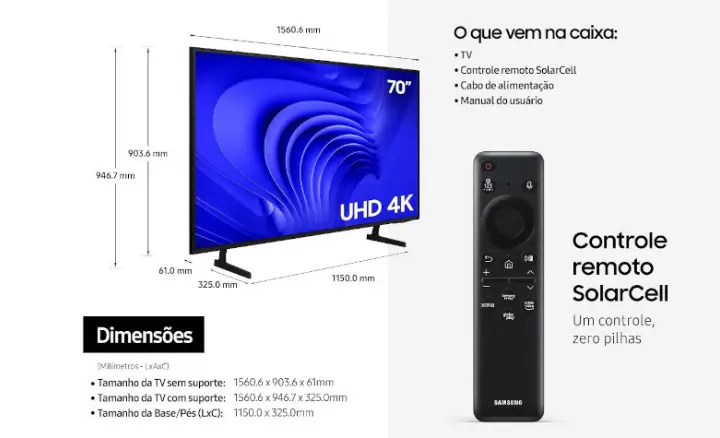 Smart TV Samsung Crystal UHD UN70DU7700GXZD - Ficheiro Técnico