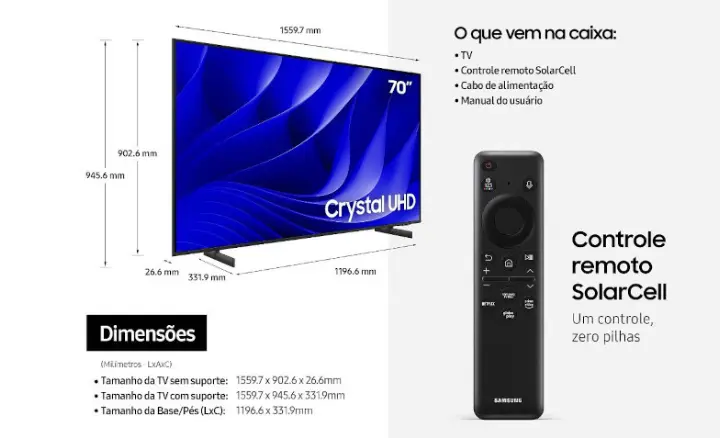Smart TV Samsung Crystal UHD UN70DU8000GXZD - Ficheiro Técnico