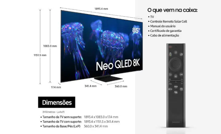 Smart TV Samsung Neo QLED 8K 2022 QN85QN800BGXZD - Ficheiro Técnico
