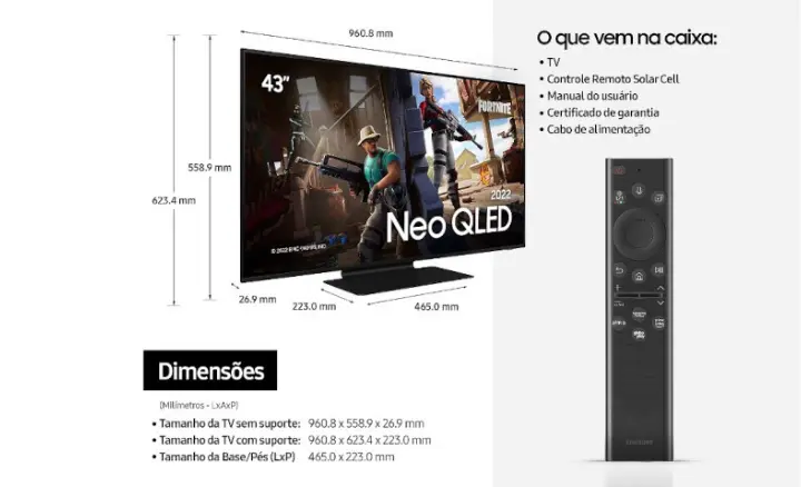 Smart TV Samsung Neo QLED 4K 2022 QN43QN90BAGXZD - Ficheiro Técnico