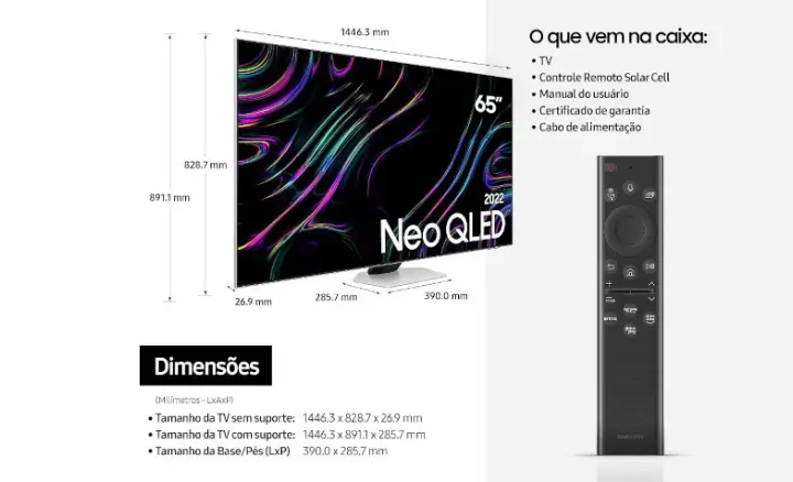 Smart TV Samsung Neo QLED 4K 2022 QN65QN83BAGXZD - Ficheiro Técnico