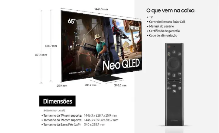 Smart TV Samsung Neo QLED 4K 2022 QN65QN90BAGXZD - Ficheiro Técnico