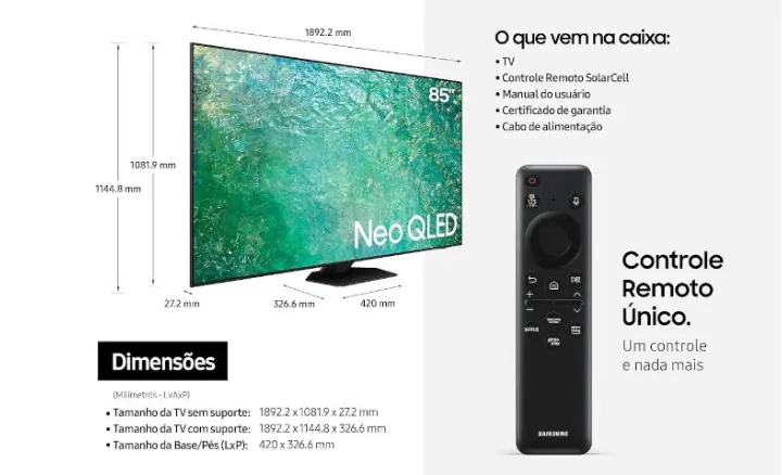 Smart TV Samsung Neo QLED 4K 2023 QN85QN85CAGXZD - Ficheiro Técnico