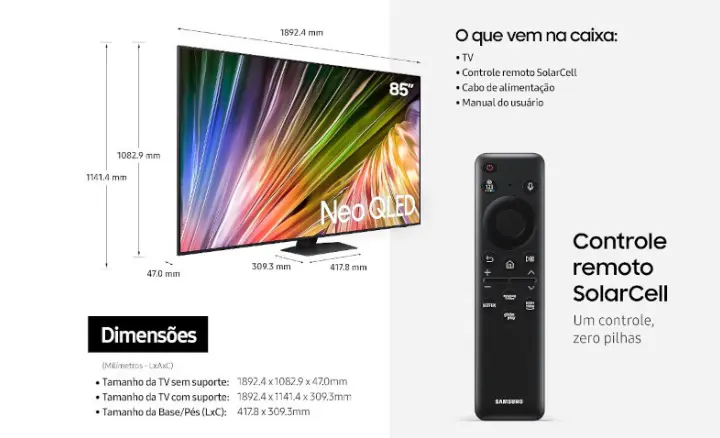 Smart TV Samsung Neo QLED 4K 2024 QN85QN85DBGXZD - Ficheiro Técnico