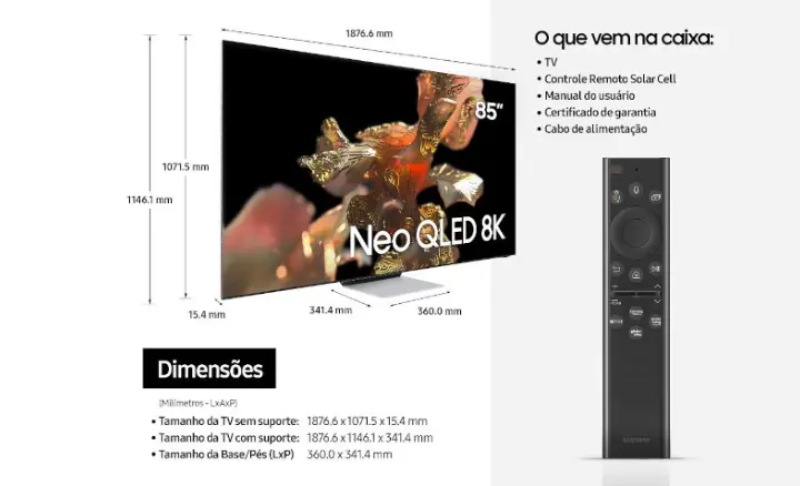Smart TV Samsung Neo QLED 8K 2022 QN85QN900BGXZD - Ficheiro Técnico