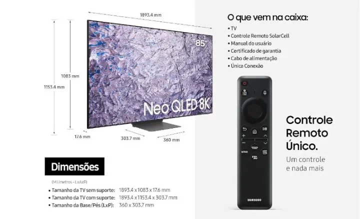 Smart TV Samsung Neo QLED 8K 2023 QN85QN800CGXZD - Ficheiro Técnico