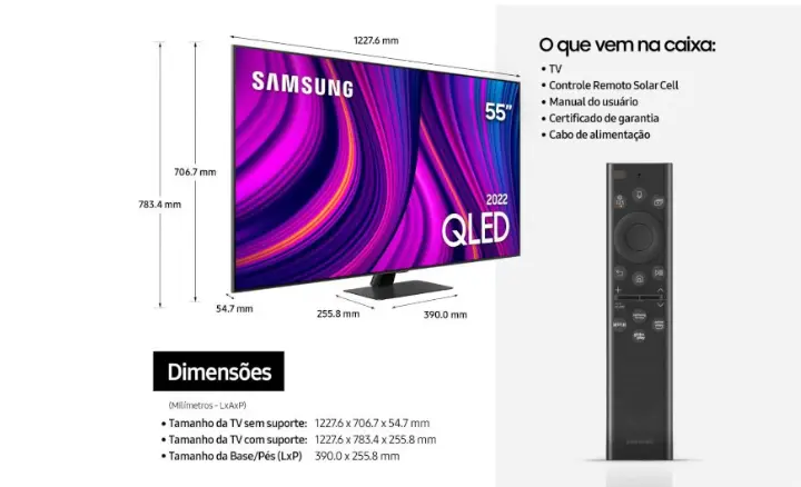 Smart TV Samsung QLED 2022 QN55Q80BAGXZD - Ficheiro Técnico