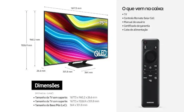 Smart TV Samsung QLED 2023 QN75Q70CAGXZD - Ficheiro Técnico