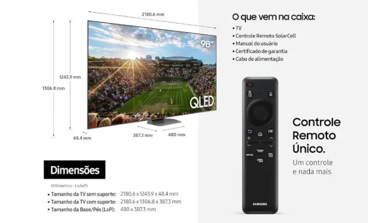 Smart TV Samsung QLED 2023 QN98Q80CMGXZD - Ficheiro Técnico