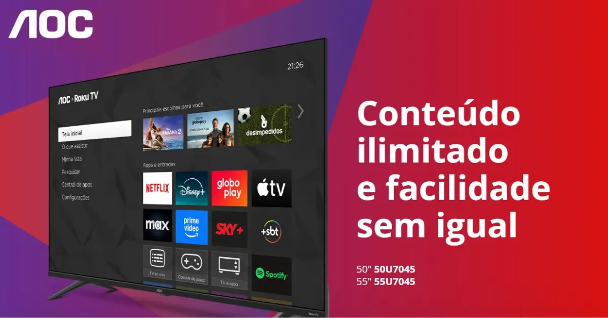 Smart TV AOC Roku TV 7045 2025 - Ficheiro Técnico