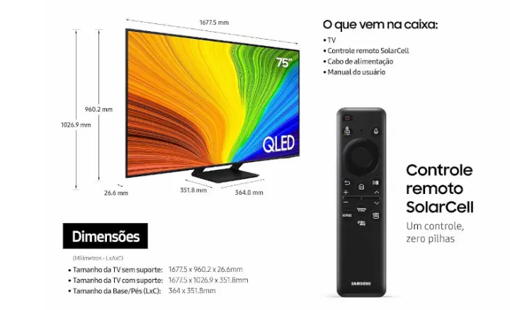 Smart TV Samsung QLED 2024 QN75Q70DAGXZD - Ficheiro Técnico