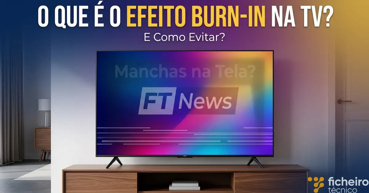 Smart TV antiga exibindo uma tela com manchas fantasmas causadas pelo efeito burn-in.