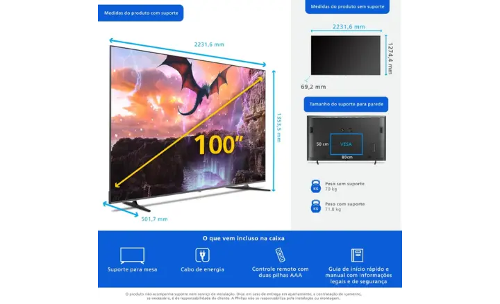 Smart TV Philips 2026 100MLED801/78 - Ficheiro Técnico