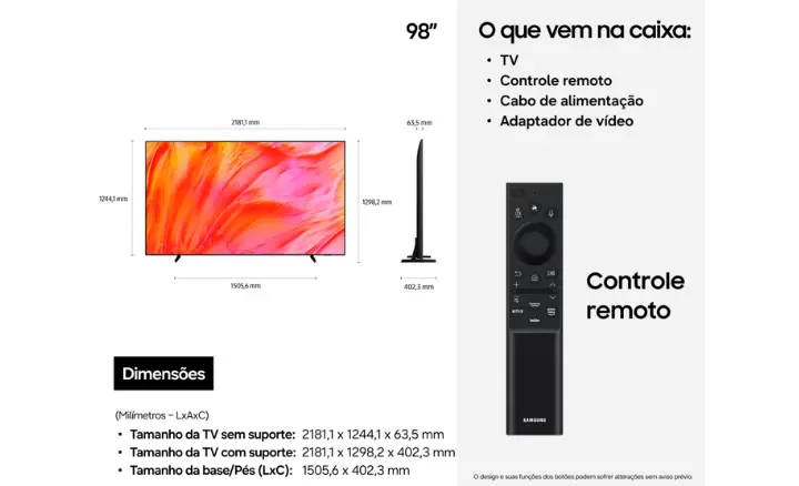 Smart TV Samsung Vision AI Crystal UHD UN98U9500HGXZD - Ficheiro Técnico