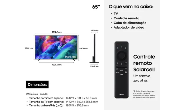 Smart TV Samsung Vision AI Micro RGB MRN65R85HAGXZD 2026 - Ficheiro Técnico