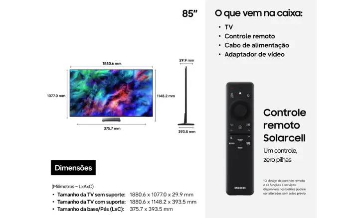 Smart TV Samsung Vision AI Micro RGB MRN85R95HAGXZD 2026 - Ficheiro Técnico