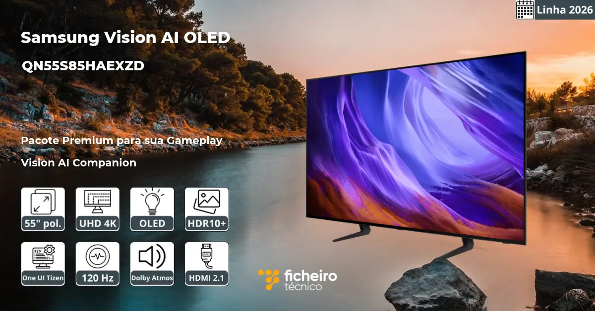 Smart TV Samsung Vision AI OLED QN55S85HAEXZD 2026 - Ficheiro Técnico