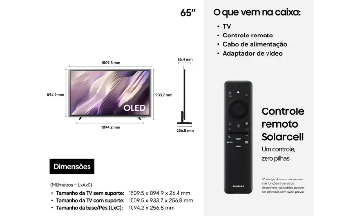 Smart TV Samsung Vision AI OLED QN65S95HAGXZD 2026 - Ficheiro Técnico