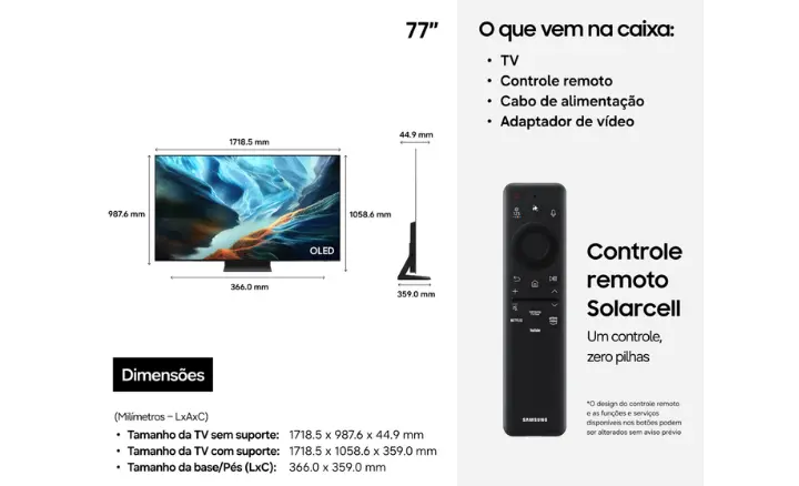 Smart TV Samsung Vision AI OLED QN77S90HAGXZD 2026 - Ficheiro Técnico