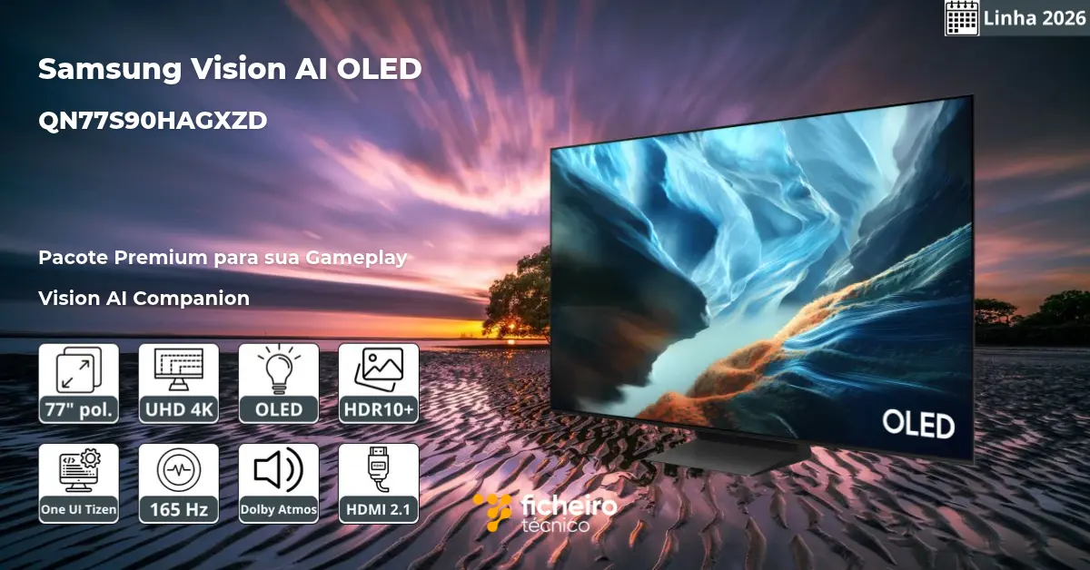 Smart TV Samsung Vision AI OLED QN77S90HAGXZD 2026 - Ficheiro Técnico